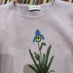 Altuzarra mauve crew neck sweater with bell sleeve